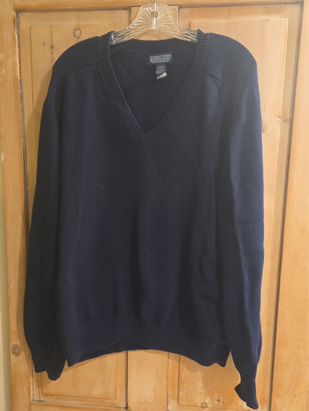Lands' End Men's V-Neck Sweater in Navy Blue